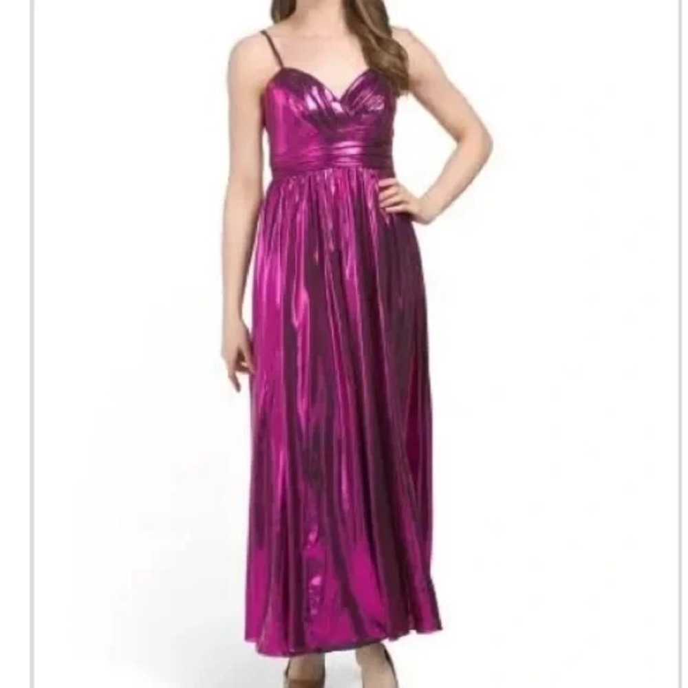 New Milly Shannon Gathered Metallic Jersey Dress in Fuchsia $495rt NWT Size‎ 4